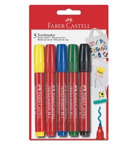 5-Pieces Textile Marker Set in Blister Pack, Yellow/Red/Blue/Green/Black